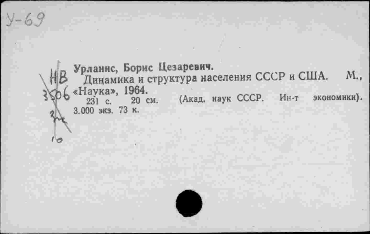 ﻿Урланис, Борис Цезаревич.
Динамика и структура населения СССР и США. М., «Наука», 1964.
231 с. 20 см. (Акад, наук СССР. Ин-т экономики).